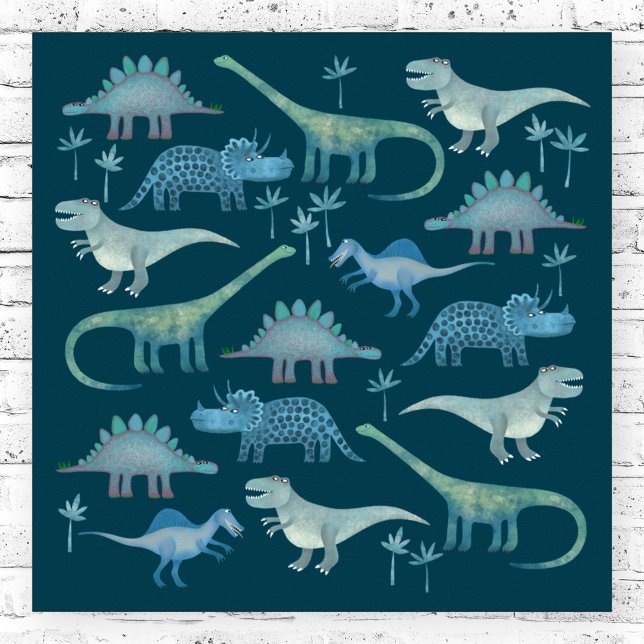 Dinosaurs Dark Green Poster (Fun green dinosaur poster)