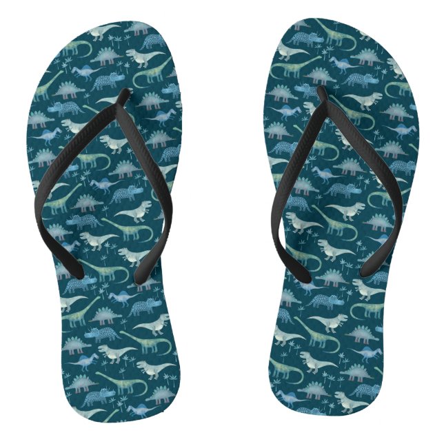 Dinosaurs Dark Pattern Flip Flops (Footbed)