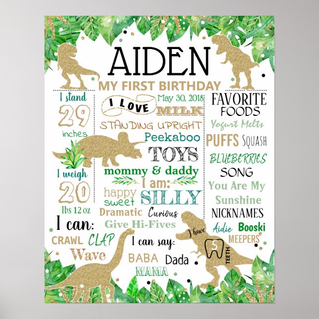 Dinosaurs Dino Birthday chalk board sign boy (Front)