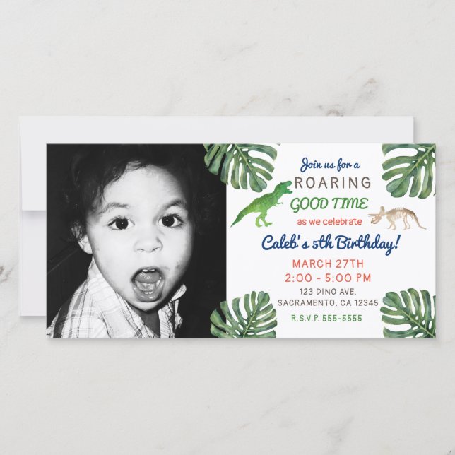 Dinosaurs! Dinosaur Birthday Party Picture Photo Thank You Card (Front)