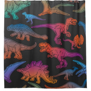 Dinosaurs emoji, prehistoric animals background. shower curtain