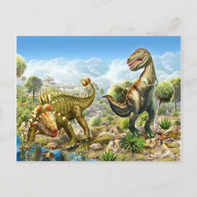 Dinosaurs Fighting Anklosaurus and Tyrannosaurus Postcard (Front)