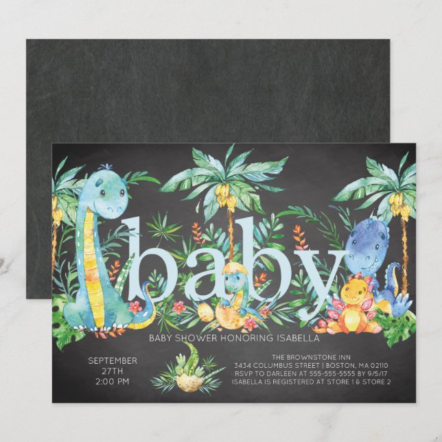 Dinosaurs Gender Neutral Baby shower Invitation (Front/Back)