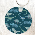Dinosaurs Green Key Ring<br><div class="desc">Cute and not very scary dinosaurs on a teal green background.</div>
