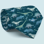 Dinosaurs Green Pattern Tie<br><div class="desc">Lots of blue dinosaurs, Tyrannosaurus rex, Spinosaurus, Stegosaurus, Diplodocus and Triceratops. Perfect for museum curators, paleontologists and anyone who likes dinosaurs.</div>
