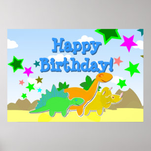 Dinosaurs Happy Birthday Poster