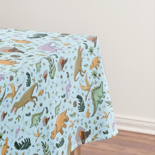 Dinosaurs in Blue Tablecloth (In Situ)