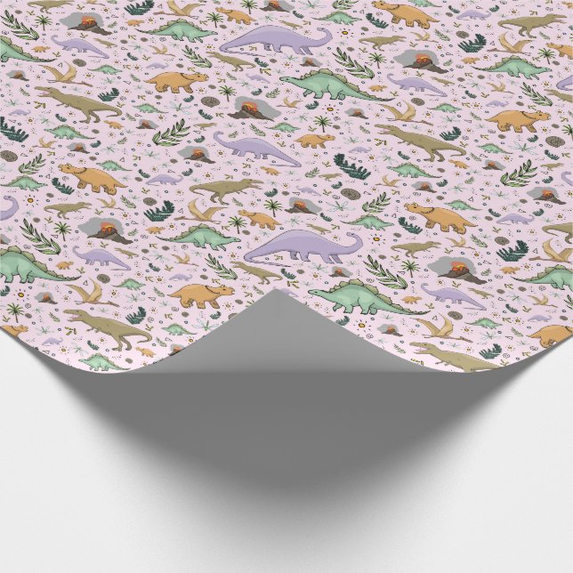 Dinosaurs in Pink Wrapping Paper (Corner)