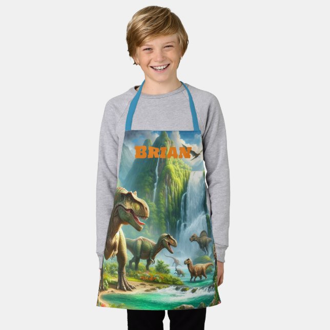 Dinosaurs in Rain Forest Personalised   Apron (Worn)
