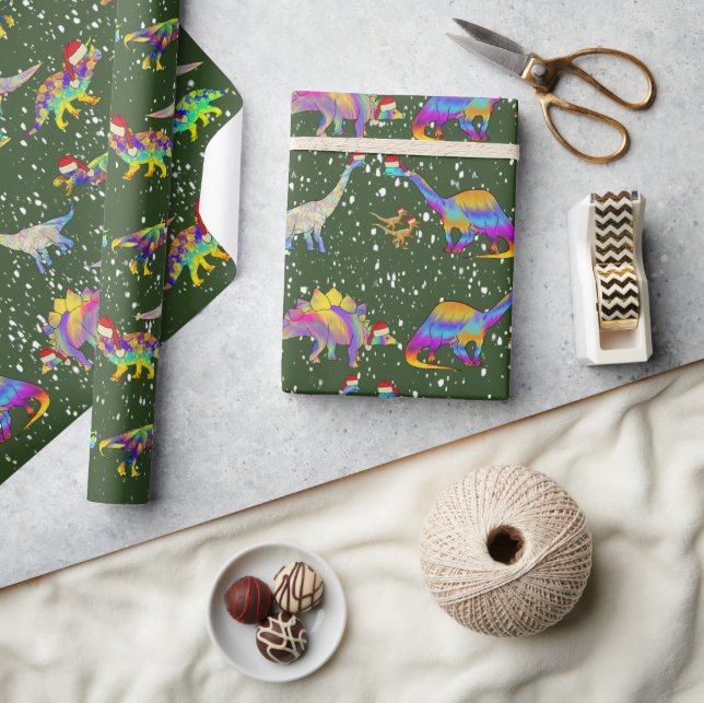 Dinosaurs in Santa Hats Christmas Wrapping Paper (Crafts)