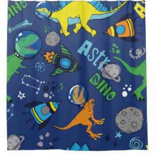 Dinosaurs in space hand drawn color vintage seam l shower curtain