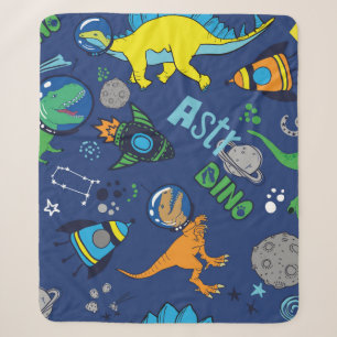 Dinosaurs in space hand drawn color vintage seamle sherpa blanket