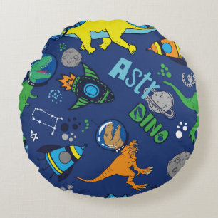 Dinosaurs in space hand drawn colour vintage seaml round cushion