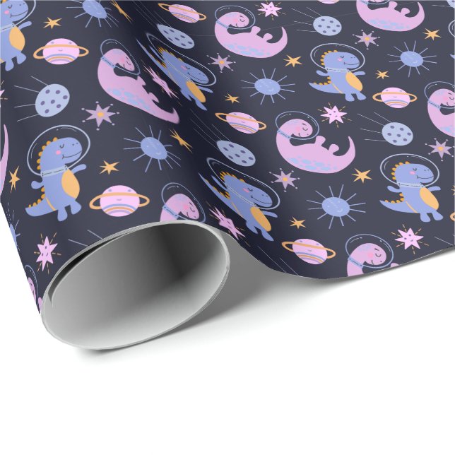 Dinosaurs In Space Pattern Wrapping Paper (Roll Corner)