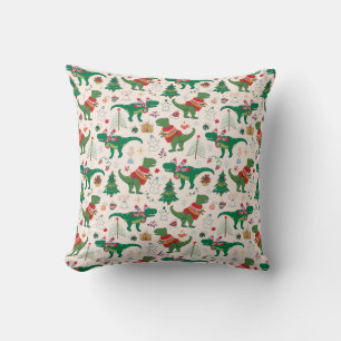 Dinosaurs in Sweaters Christmas Pattern Cushion