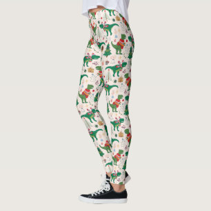 Dinosaurs in Sweaters Christmas Pattern Leggings