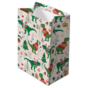 Dinosaurs in Sweaters Christmas Pattern Medium Gift Bag