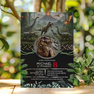 Dinosaurs Jurassic Birthday Party Stomp Chomp Roar Invitation