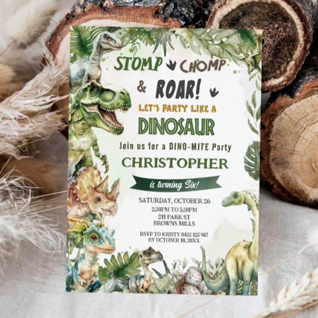 Dinosaurs Jurassic Birthday Party Stomp Chomp Roar Invitation (Creator Uploaded)