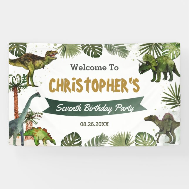 Dinosaurs Jurassic Birthday Party Welcome Backdrop Banner (Horizontal)
