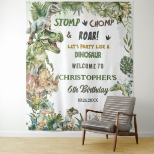 Dinosaurs Jurassic Birthday Party Welcome Backdrop Tapestry