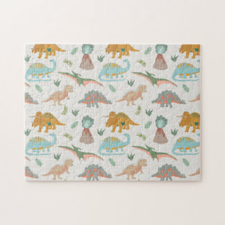 Dinosaurs Kids Hand Drawn Boho Dinosaur Pattern Jigsaw Puzzle