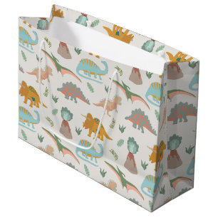 Dinosaurs Kids Hand Drawn Boho Dinosaur Pattern Large Gift Bag