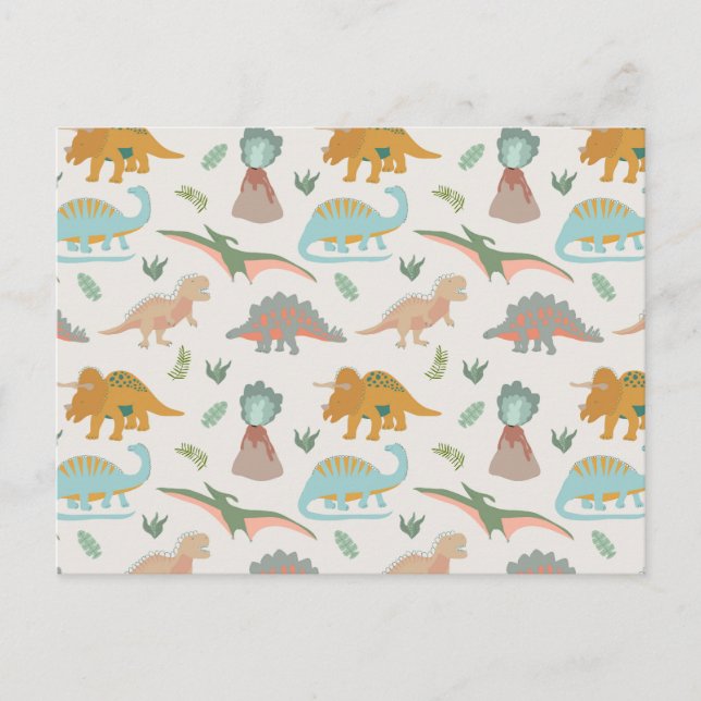Dinosaurs Kids Hand Drawn Boho Dinosaur Pattern Postcard (Front)