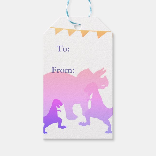 Dinosaurs Kids party Flags Custom Gift Tags (Front)