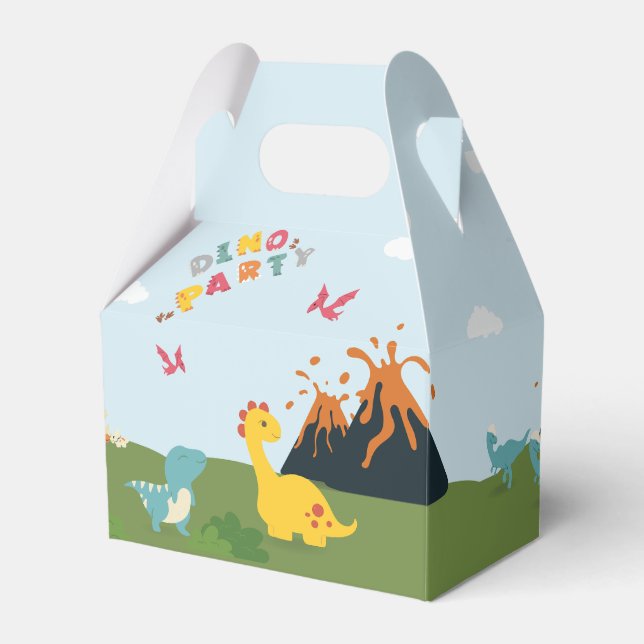 Dinosaur's land/dino land with volcano birthday favour box (Front Side)
