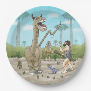 Dinosaurs meet the Stone Age Paper Plate