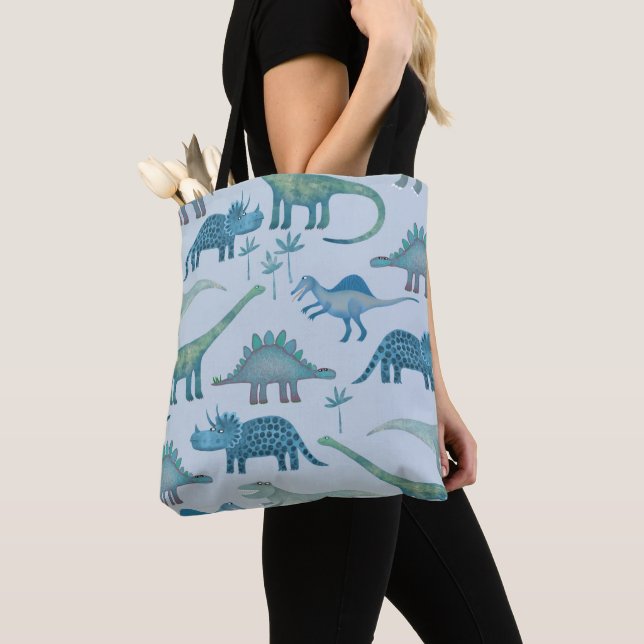 Dinosaurs Mid Blue Tote Bag (Close Up)