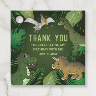 Dinosaurs On Green Thank You Birthday Party Favour Tags