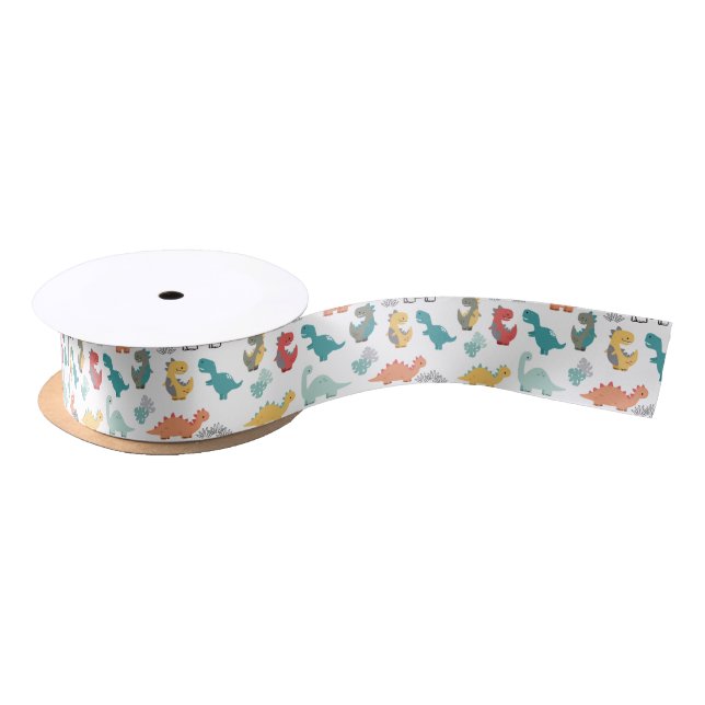 Dinosaurs on White Background Satin Ribbon (Spool)