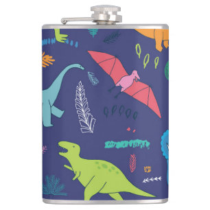 Dinosaurs Palms Tropical Vintage Pattern Hip Flask