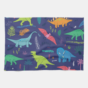 Dinosaurs Palms Tropical Vintage Pattern Tea Towel