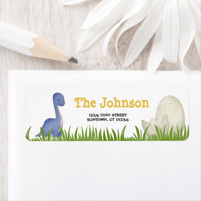 Dinosaurs Party violet yellow watercolor Address  (Insitu)