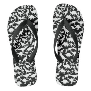 Dinosaurs pattern 01 w Black BG Flip Flops