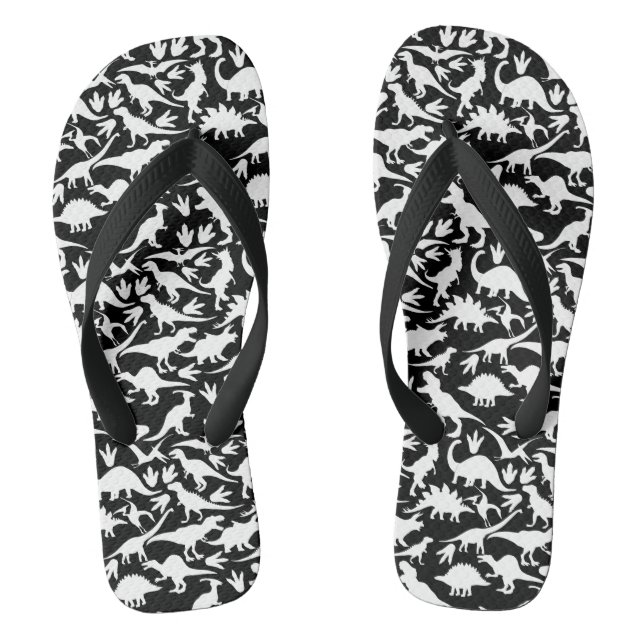 Dinosaurs pattern 01 w Black BG Flip Flops (Footbed)