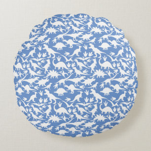 Dinosaurs pattern 01 w. LBlue BG Round Cushion