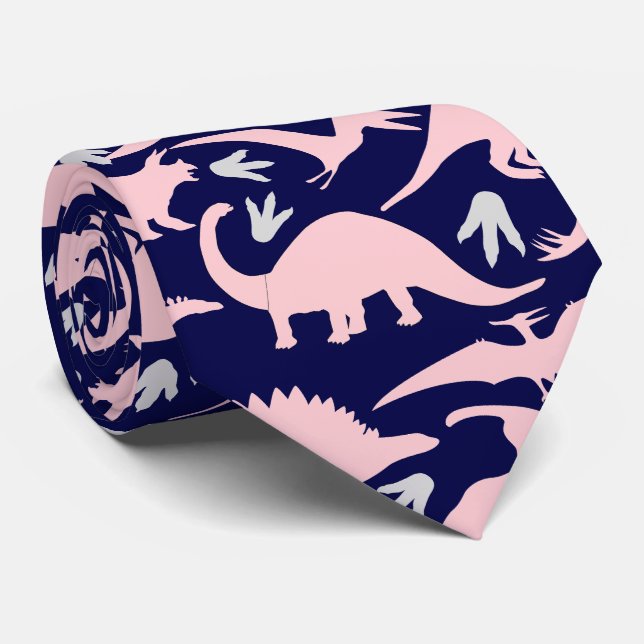 Dinosaurs pattern 05.P. DBlue BG Tie (Rolled)