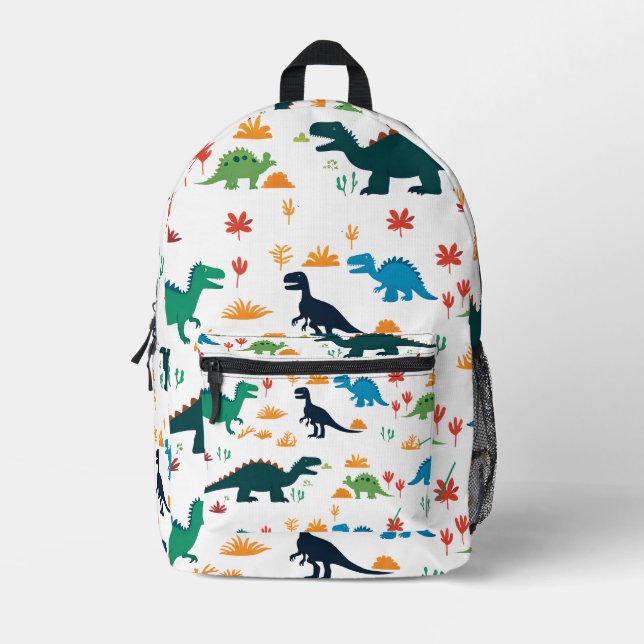 Dinosaurs Pattern Colourful Playful Art Printed Backpack (Front)