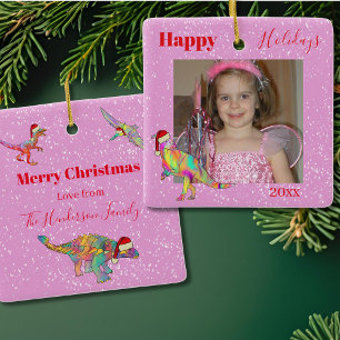 Dinosaurs Personalised pink Ceramic Ornament