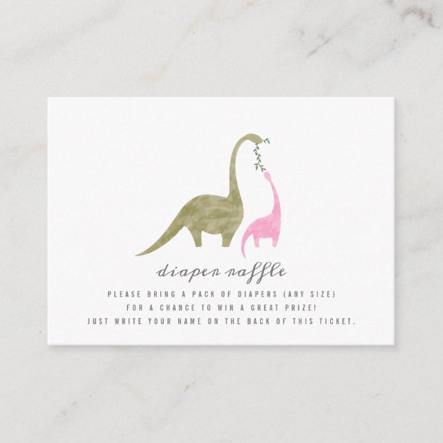 Dinosaurs Pink Baby Shower Diaper Raffle Enclosure Card (Front)