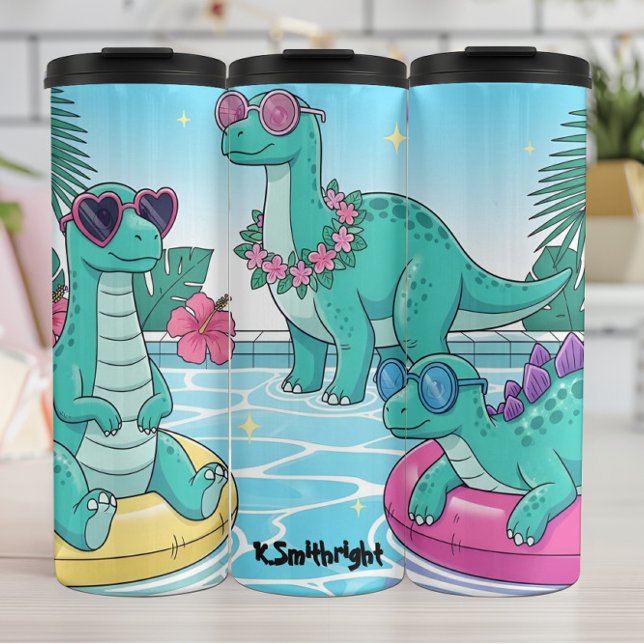 Dinosaurs Pool Party Summer Fun Thermal Tumbler (Creator Uploaded)