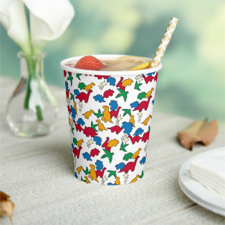 Dinosaurs - Primary Black Outline White Background Paper Cups