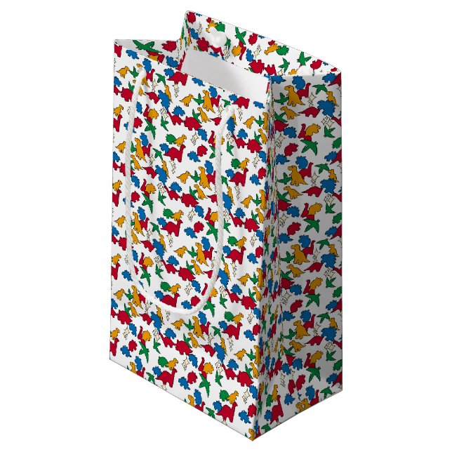 Dinosaurs - Primary Black Outline White Background Small Gift Bag (Front Angled)