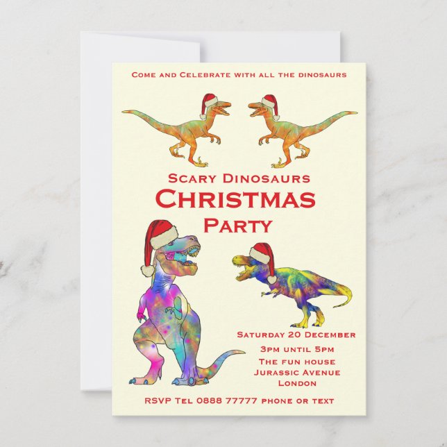 Dinosaurs Raptor T Rex Scary Kids Christmas Party (Front)