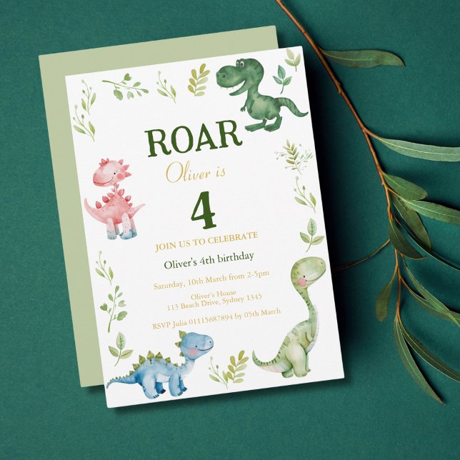 Dinosaurs Roar  fourth birthday party Invitation (Creator Uploaded)