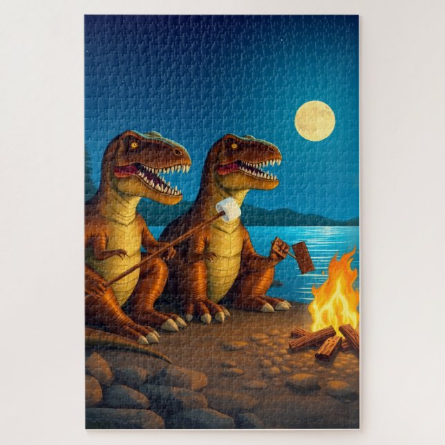 Dinosaurs roasting marshmallows jigsaw puzzle (Vertical)